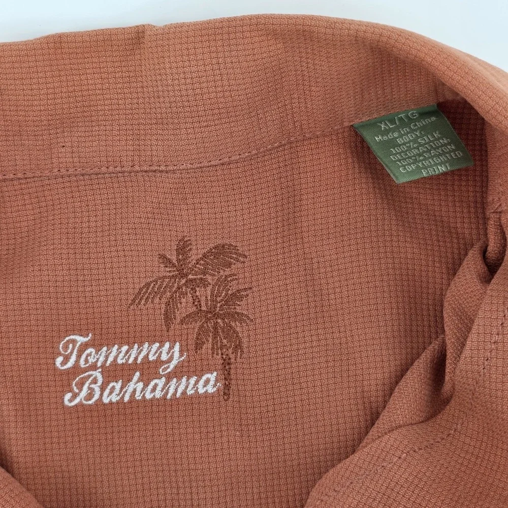 Tommy Bahama Embroidered Island Riders Not A Gang Size XL Silk Orange Button Up
